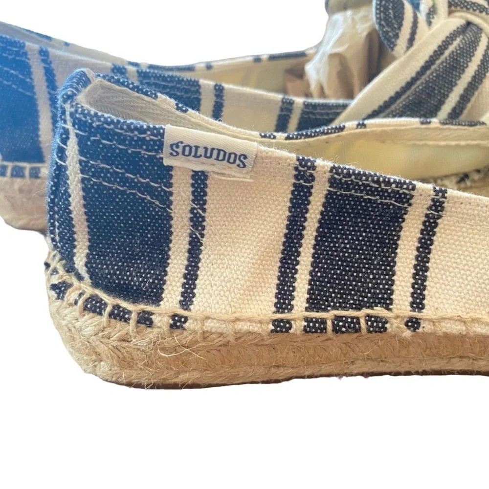 Soludos Knotted Platform Espadrille Slipper Boho Flats Shoes Black & Cream sz 8
